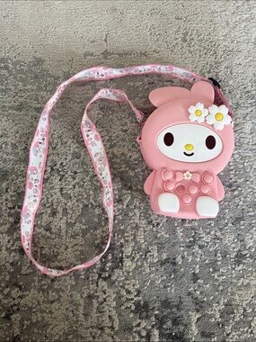 MY MELODY Pink Silicone Pop-It Crossbody Bag with Floral Strap